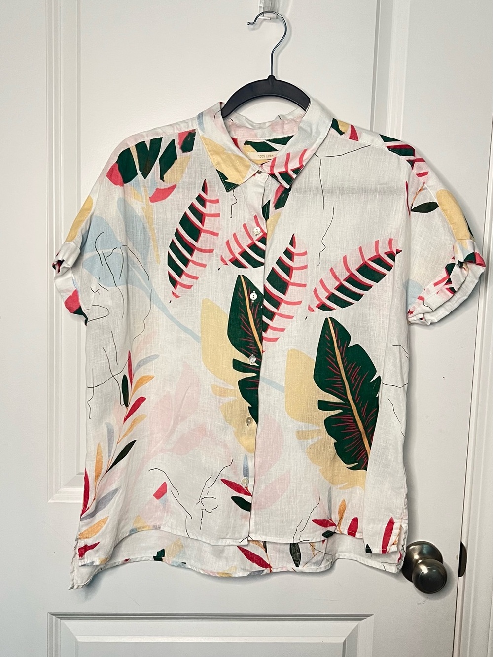Cynthia Rowley Size Medium 100% Linen Shirt Top Coastal Boxy Tropical Blouse